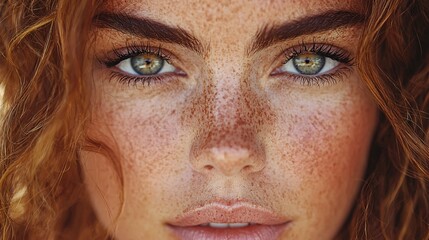 Fototapeta premium Captivating Close-Up of Freckled Face and Striking Eyes