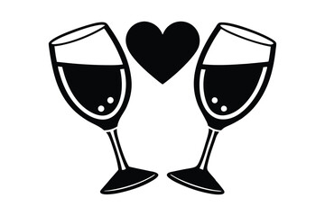 Two Glasses of Champagne Silhouette Vector: Elegant Icon for Festive Celebrations, Weddings, and Special Toasts