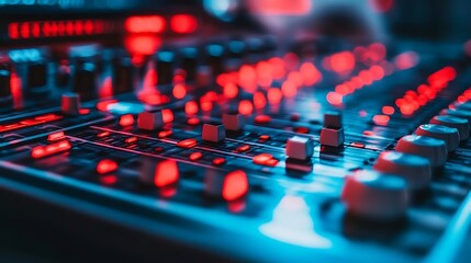 Fototapeta premium Audio Mixer Control Panel Simple Neutral Background with Free Space for Design