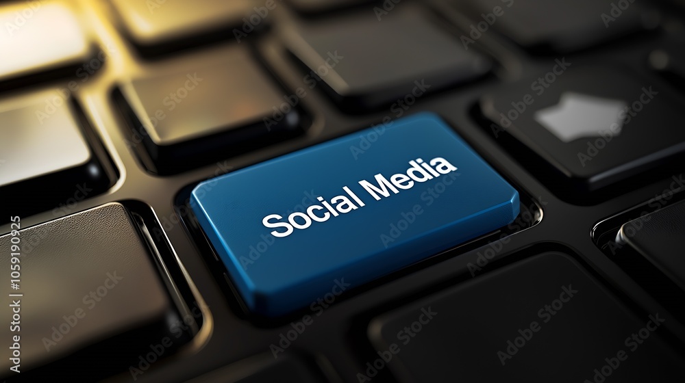 Poster Close Up of Keyboard with Social Media Button for Digital Marketing Concepts : Generative AI