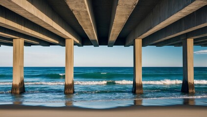 Fototapeta premium Concrete Pillars of a Pier Framing the Ocean