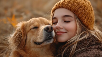Girl and Dog Enjoying a Cozy Moment Outdoors