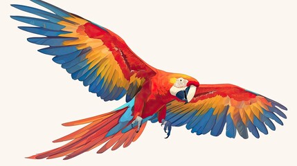 Obraz premium Scarlet Macaw in Flight with Spread Wings