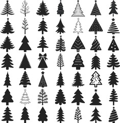 Obraz premium Christmas Trees Silhouette Set, Merry Christmas And Happy New Year, Print On Custom T-shirts, Bags, Stationery, Poster And Stickers.