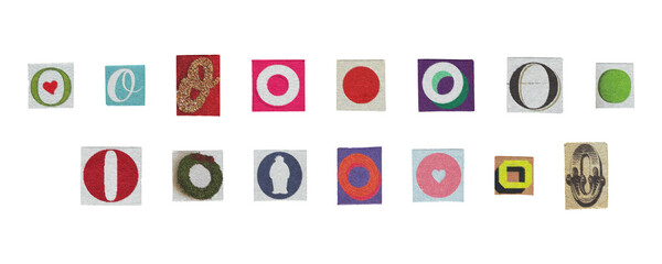 Set of isolated cut-out letter “O” from magazines on a transparent background, retro y2k style
