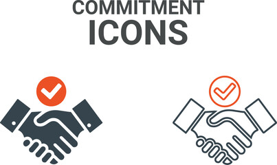 Commitment handshake icons collection in two different styles and different stroke. Vector illustrationn