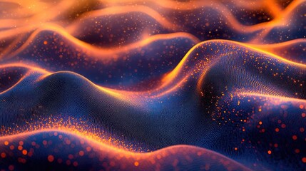 Fototapeta premium A beautiful digital landscape with waves that resemble a sea, filled with clouds and dots.