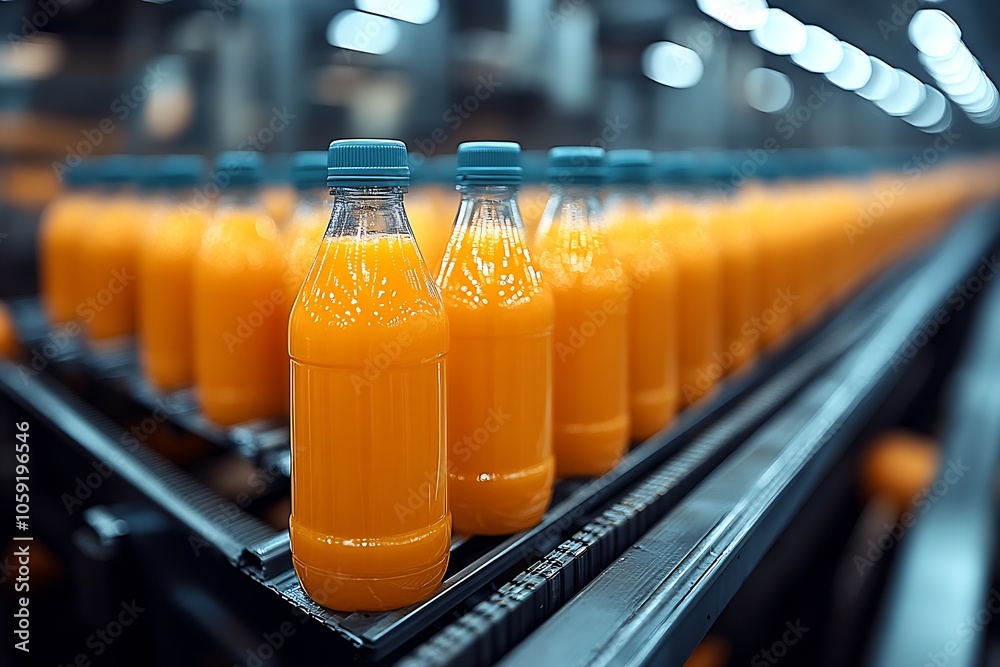 Poster Efficient Beverage Production with Rows of Orange Juice Bottles : Generative AI