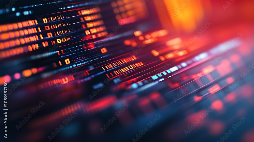 Poster Abstract Futuristic Digital Interface with Neon Lights and Depth Perspective : Generative AI