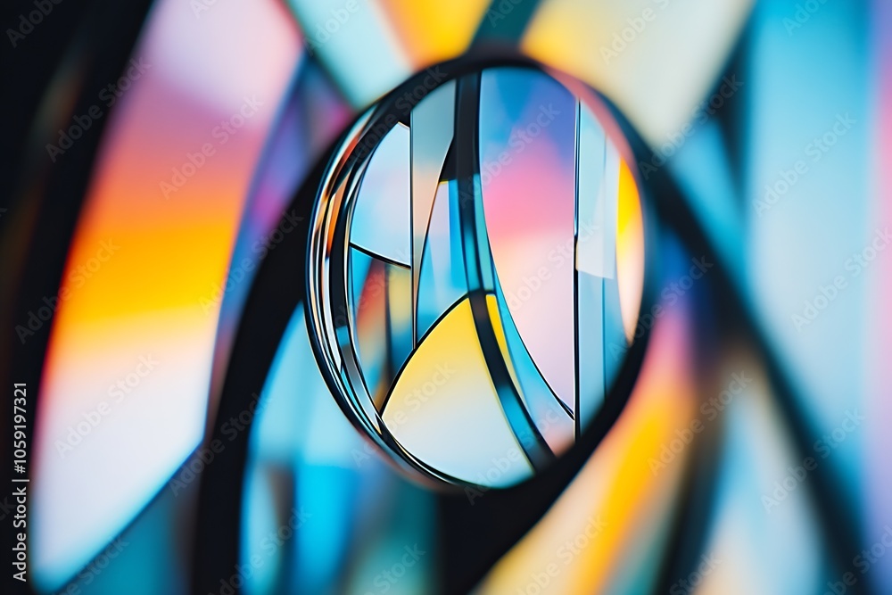 Poster abstract geometric colorful shapes through glass lens perspective : generative ai