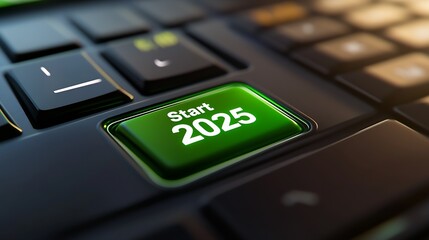 Innovative Green Keyboard Button Starting Digital Future with 2025 Concept : Generative AI