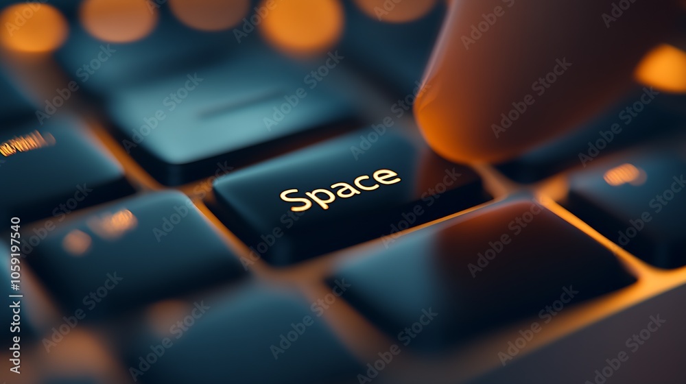Poster Close Up of Illuminated Keyboard Space Key Pressed in Cyber Technology Environment : Generative AI