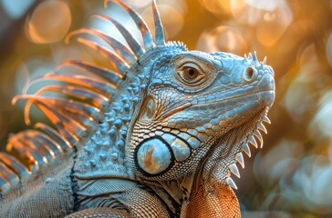 Fototapeta premium Close-Up of a Green Iguana in a Tropical Forest