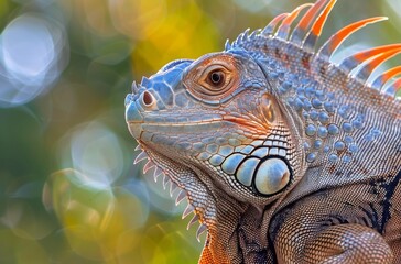 Fototapeta premium Close-Up of a Green Iguana in a Tropical Forest