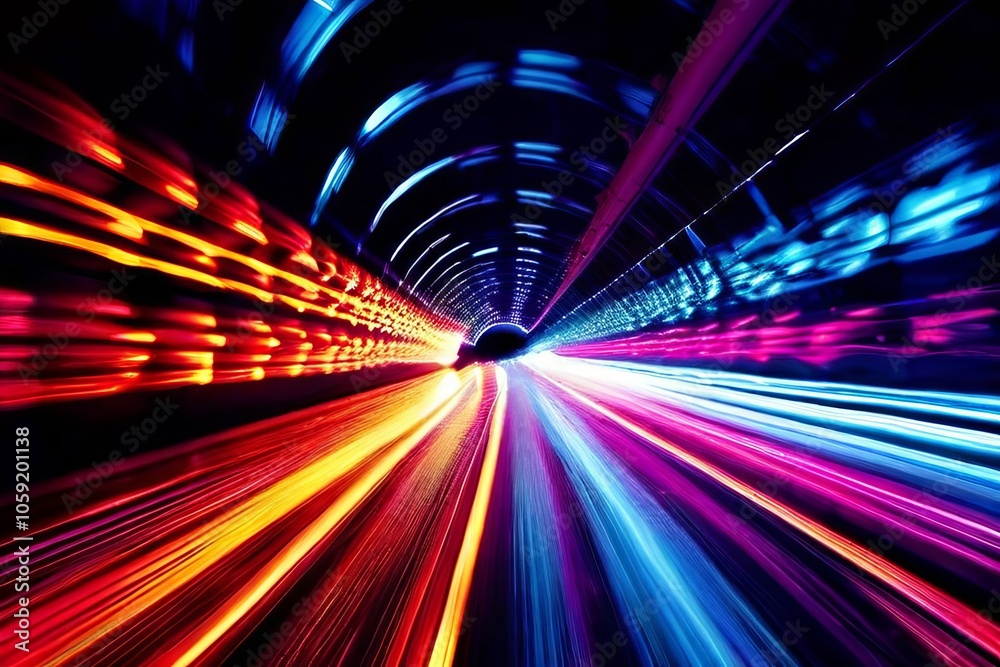 Poster zooming lightslight trails with a zoom effect creating a tunnel