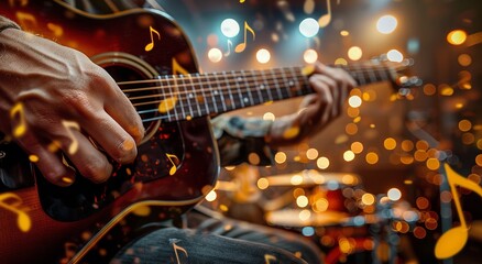 Obraz premium Musician Playing Acoustic Guitar During Festive Performance
