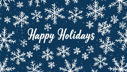 Festive winter background with white snowflakes on a blue backdrop, conveying a cheerful holiday greeting.