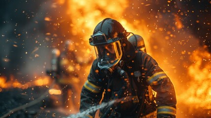 Brave Firefighter Battling Intense Blaze