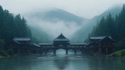 Fototapeta premium Wooden Bridge over a River in the Mountains