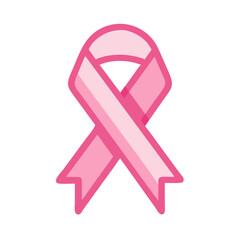 Pink ribbon icon representing breast cancer awareness in a flat design style