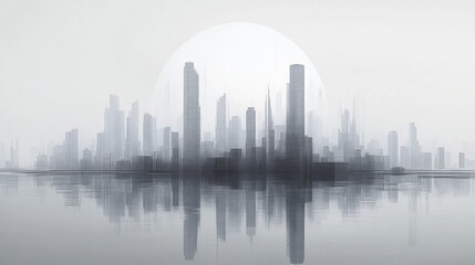 Obraz premium Urban Illusion: Commercial CBD Skyline with Exhibition Platforms and E-Commerce Under a Brilliant Sun