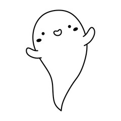 Cute and funny ghost isolated on a white background. Vector hand-drawn illustration in doodle style. Kawaii character. Perfect for cards, decorations, logo and Halloween designs.