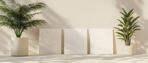 Three plain canvases on neutral backdrop, symbolizing open creativity, simplicity, and customizable art space