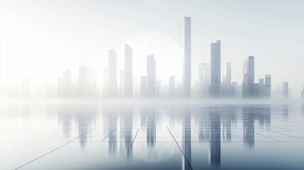 Obraz premium Urban Illusion: Commercial CBD Skyline with Exhibition Platforms and E-Commerce Under a Brilliant Sun