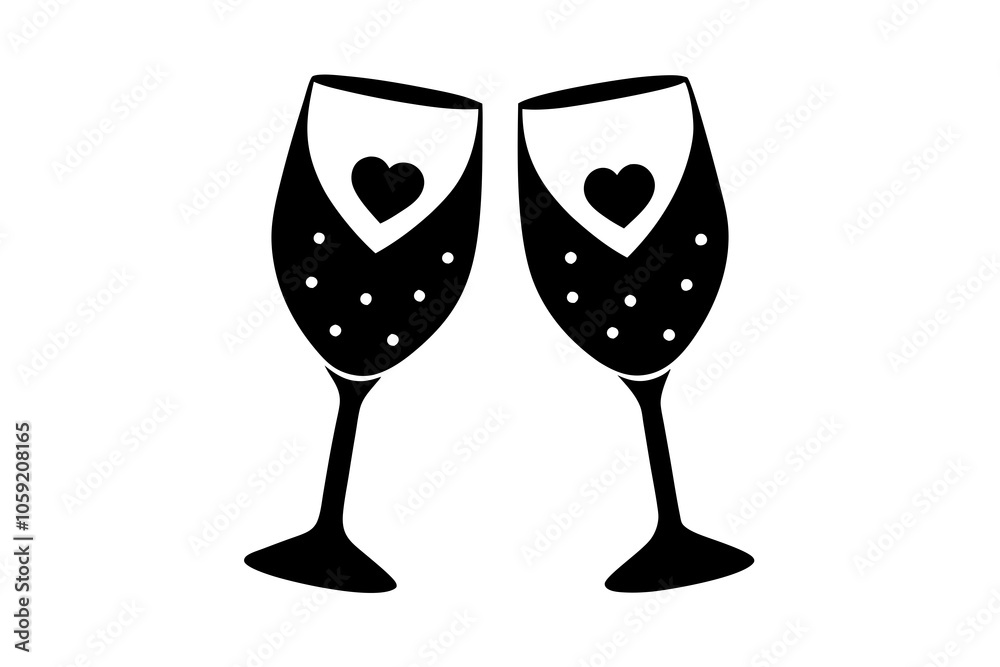 Wall mural valentine wine glasses | isolated vector illustration on white background