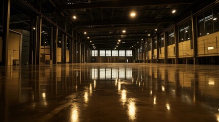 Obraz premium Spacious Industrial Warehouse with Polished Floor