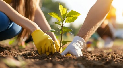 Volunteers planting trees in a park, celebrating National Make a Difference Day with environmental action