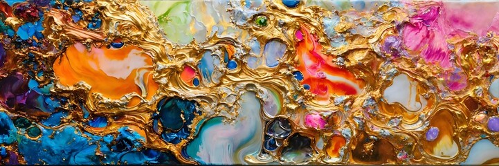 Fototapeta premium Colorful abstract painting oil and water with 3d golden 24k 