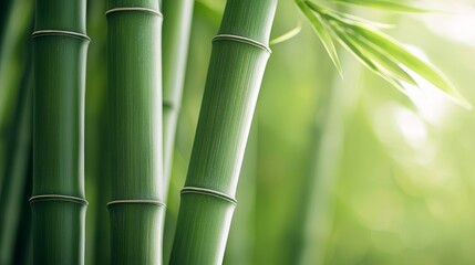 Obraz premium Close-up of vibrant bamboo stalks, showcasing lush green colors and natural textures.