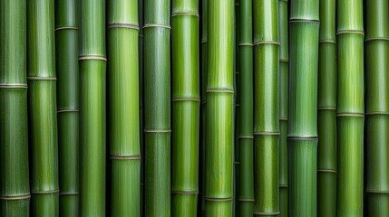 Obraz premium Green bamboo stalks creating a natural and serene wall, perfect for creating a calming atmosphere in any setting.