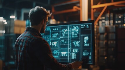 Fototapeta premium Transportation manager tracking shipments on a digital