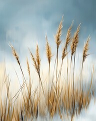 Obraz premium Elegant tall grass swaying gently against a serene backdrop.