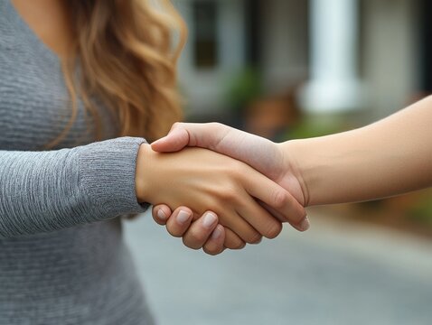 Estate agent and customer shaking hands Diverse Hands United in Firm Handshake of Agreement