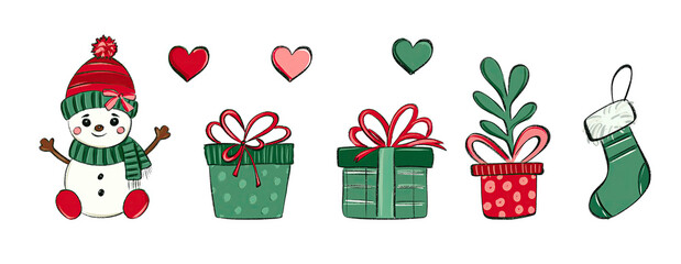 Cute Red and Green Reindeer Christmas .isolated on white background