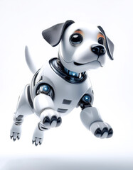 AI Dog Robot floating or flying isolated white background