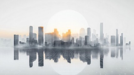 Fototapeta premium Bright Urban Dreamscape: CBD Skyline with E-Commerce and Automotive Advertising under a Radiant Sun
