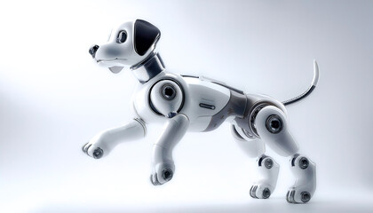 AI Dog Robot floating or flying isolated white background