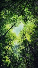 Fototapeta premium A Watercolor Painting of a View Up Through a Dense Forest Canopy