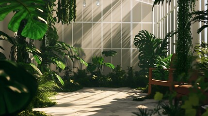 Obraz premium Lush Indoor Garden with Sunlight Streaming Through Windows