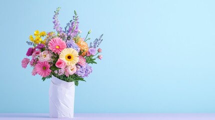 Fototapeta premium Colorful Bouquet of Flowers Wrapped in White Paper