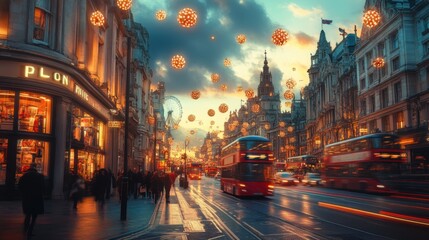 Dynamic exploration of London famous streets and squares, including Oxford Street, Piccadilly