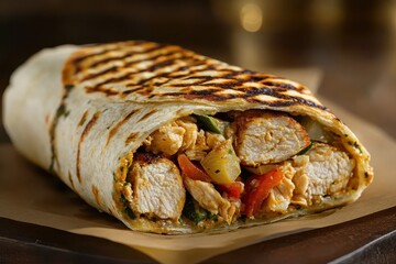 Chicken Shawarma Wrap A tasty flatbread filled with grilled chicken fresh vegetables and garlic sauce