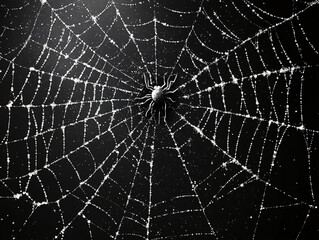Obraz premium a spider's web with a night sky background, highlighting the intricate details and patterns of the spider's silk.