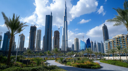Fototapeta premium A modern office building in Dubai, United Arab Emirates, on July 29, 2024.