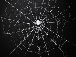 a spider's web with a night sky background, highlighting the intricate details and patterns of the spider's silk.