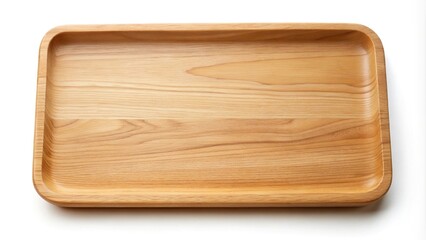 Wooden tray on beech wood background at a tilted angle